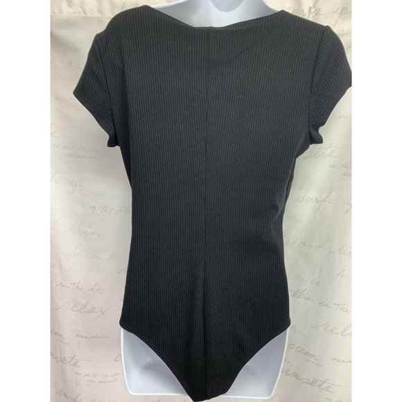 Reformation Marten Bodysuit Top Black Ribbed Knit - Picture 6 of 8
